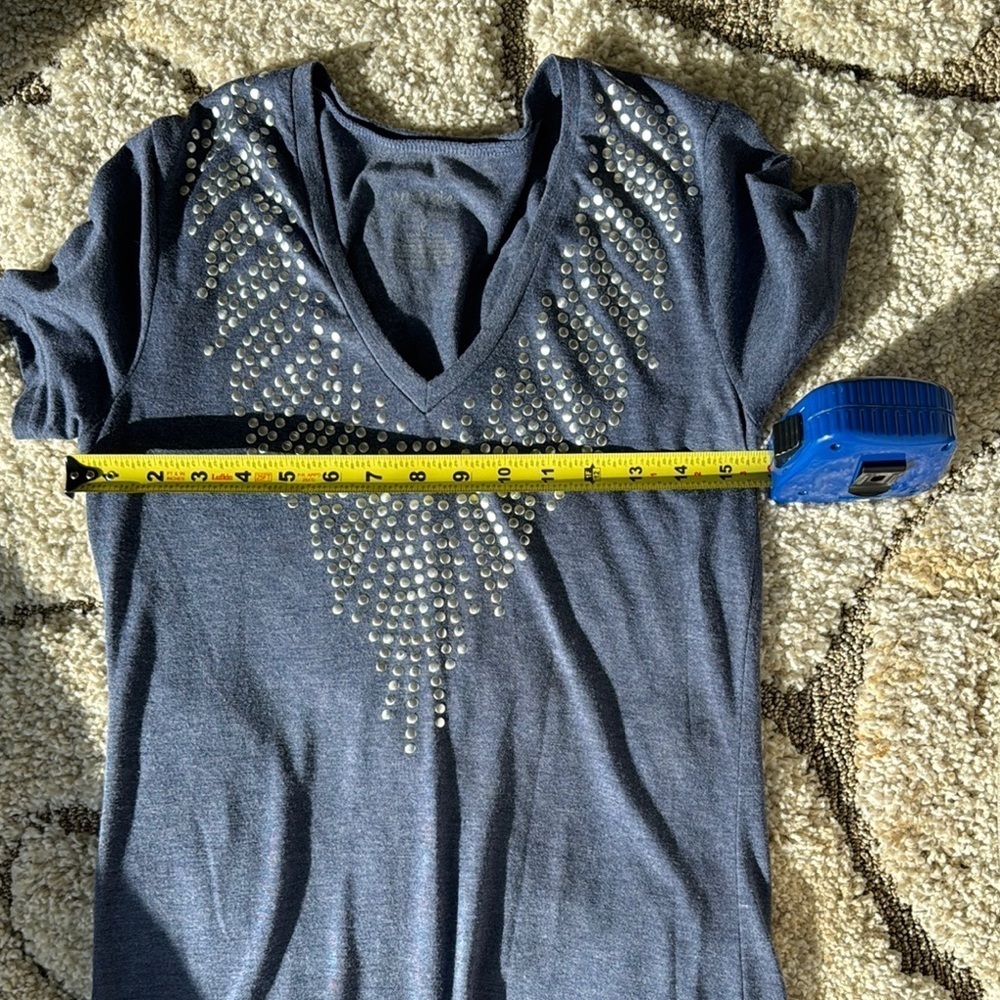 Blue V-Neck Top with Embellishments Energie Large - Picture 3 of 4